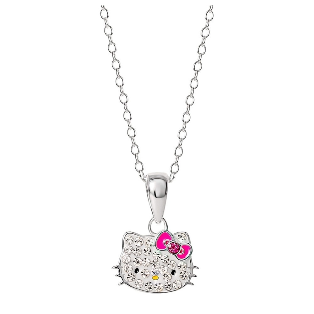 Hello Kitty pendant necklace|sterling silver|crystals and a pink enamel …​